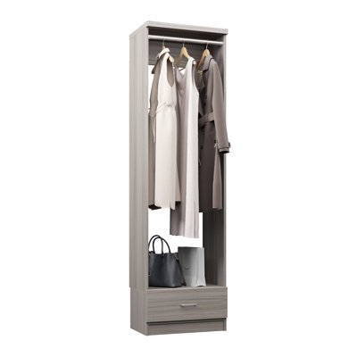 Grey Oak 18" Floor-Mounted Closet Section with 1 Clothing Rod & 1 Slab Drawer