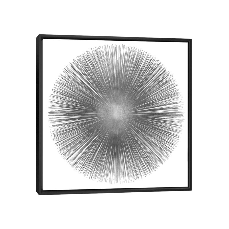 Silver Sunburst I, impression sur toile tendue, H 18 po x l 18 po x P 1,5 po, Toile avec cadre flottant noir, Pas de tapis