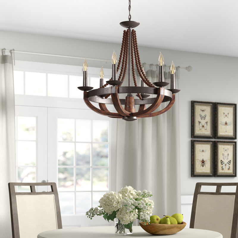 6 - Light Candle Style Empire Chandelier with Beaded Accents