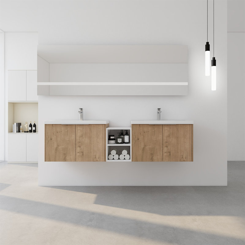 72 meubles-lavabos doubles avec plateau, Naturel