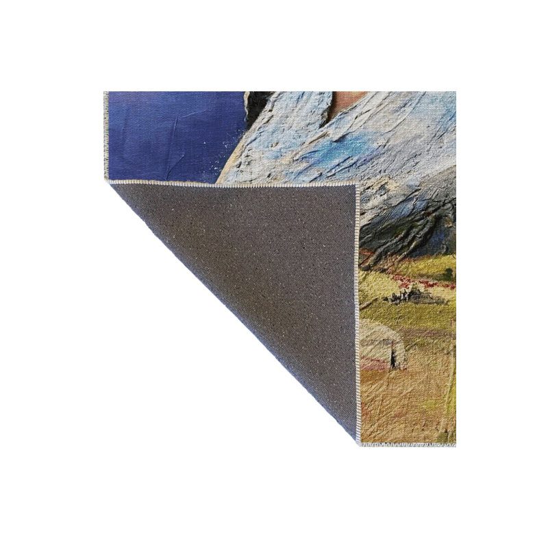 Tapis lavable décoratif abstrait bleu, Rectangle 5 pi 1 po x 7 pi 7 po
