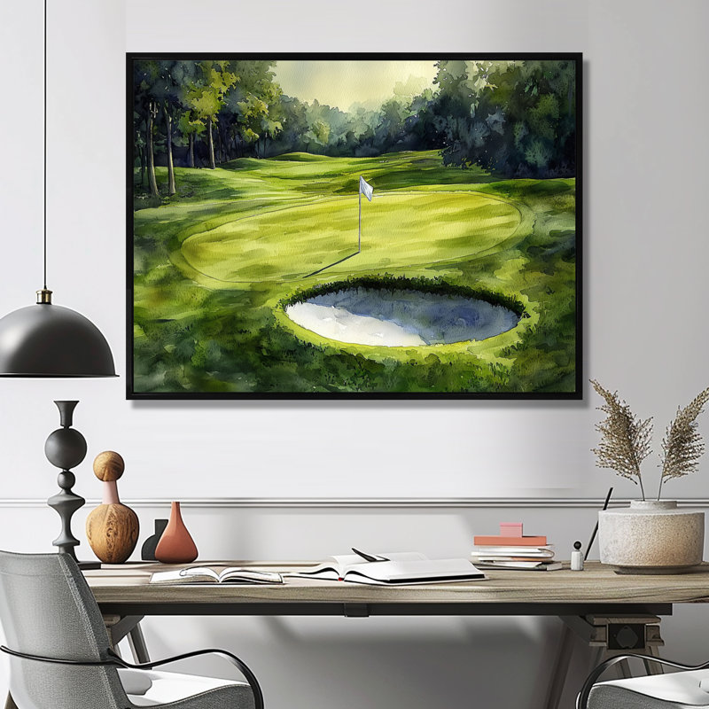 «Golf Course Champions Horizon II», art mural encadré, H 34 po x l 44 po, Noir, Cadre flottant