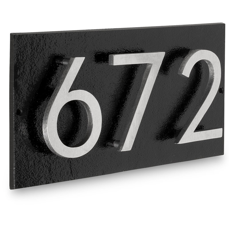 Floating 1-Line Lawn Address Sign, Black, Brushed Aluminum
