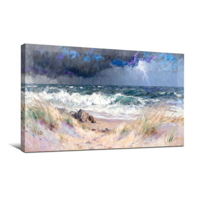 Nautical & Beach Stormy Ocean Waves Beach Dunes Lightning Sky