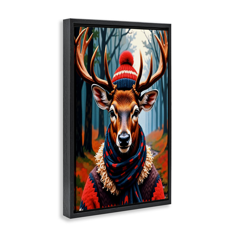 Cadre flottant écharpe Wooly Stag Winter, design par Karen Smith, Cadre flottant noir de jais, H 25 po x l 17 po