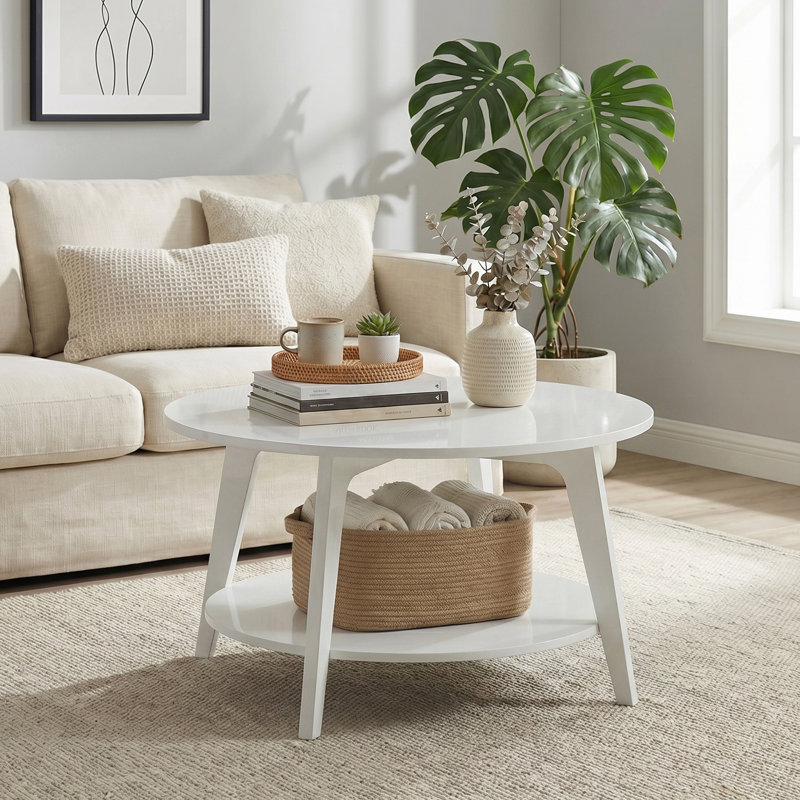 2 Tier Coffee Table With Storage, White
