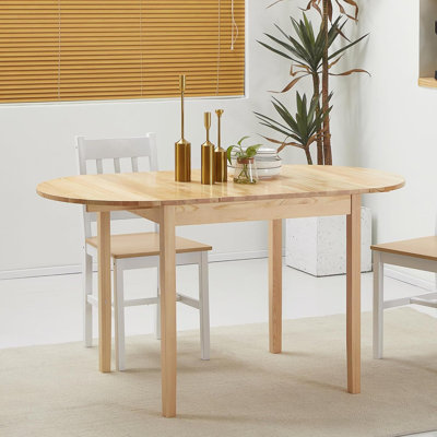 Table de salle à manger pliante en bois massif, bureau de salle à manger Kichen à abattants pour petits espaces, petite cuisine, table ronde pliante extensible pour la maison, appartement, bureau, naturel