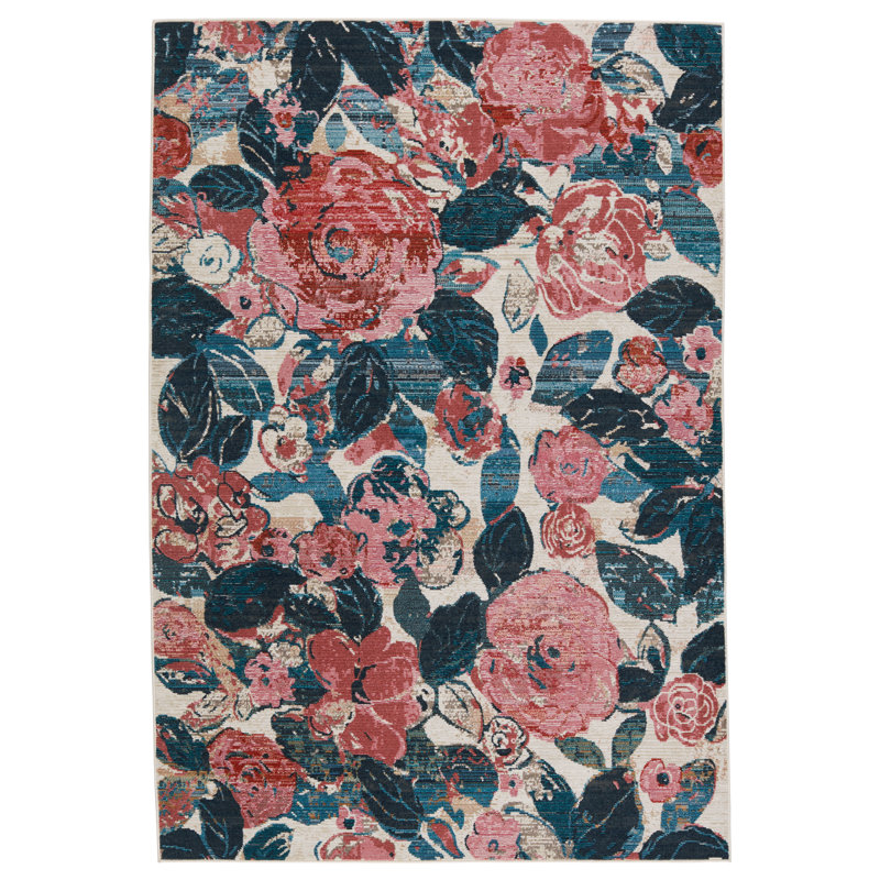 Tapis rose / bleu Forand, Rectangle 4 pi x 5 pi 7 po
