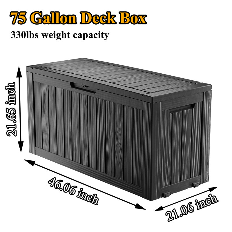75 Gallon Outdoor Deck Box, Weather-Resistant Resin Storage Box with Lockable Design, Built-in Handles & Rollers for Patio Cushions, Garden Tools & Pool Supplies