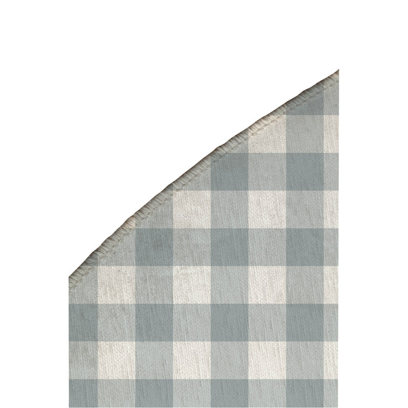 Proper Gingham Non-Slip Outdoor Rug, Round 5'