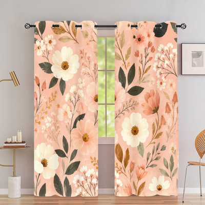 2 PCS rideaux occultants avec œillets, rideaux à imprimé floral en polyester à imprimé aquarelle, isolation thermique, réduction du bruit, protection de la vie privée, rideaux obscurcissants pour la chambre à coucher