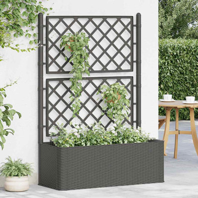 vidaXL Planter Trellis Raised Flower Bed Self Watering System Rattan Look