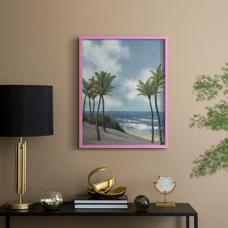 Coastal Palm Tree I, reproduction encadrée - bois massif, Rose, H 15 po x l 12 po