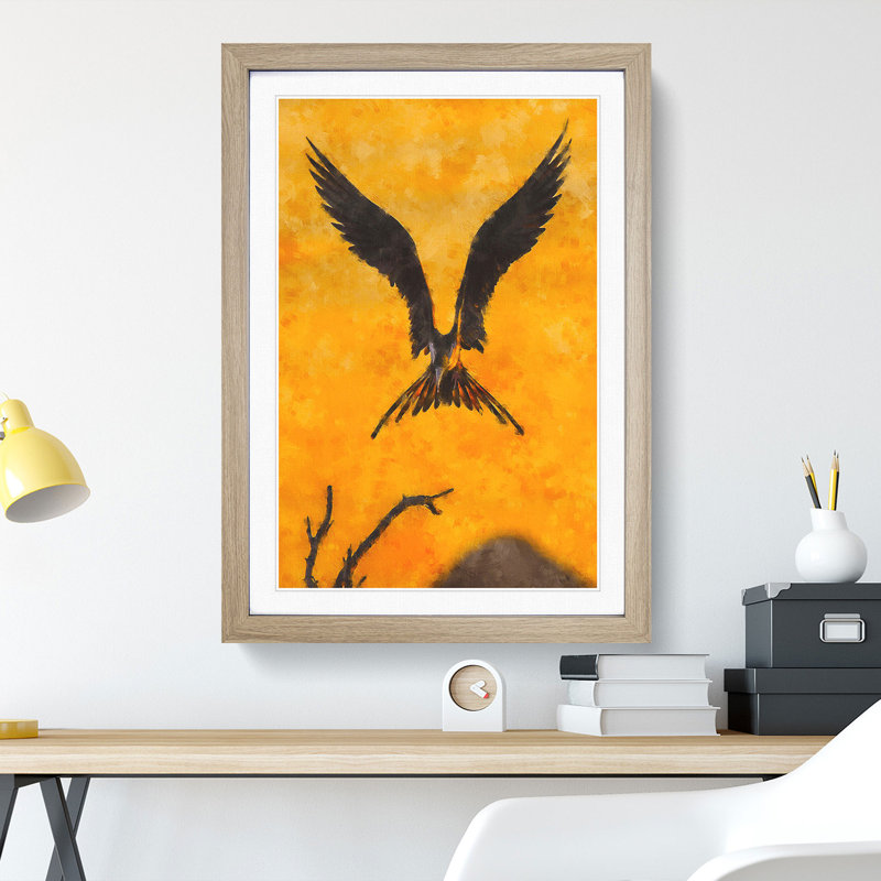 Bird in Flight - Picture Frame Graphic Art Print, 33cm H x 24cm W x 2cm D, Oak Framed
