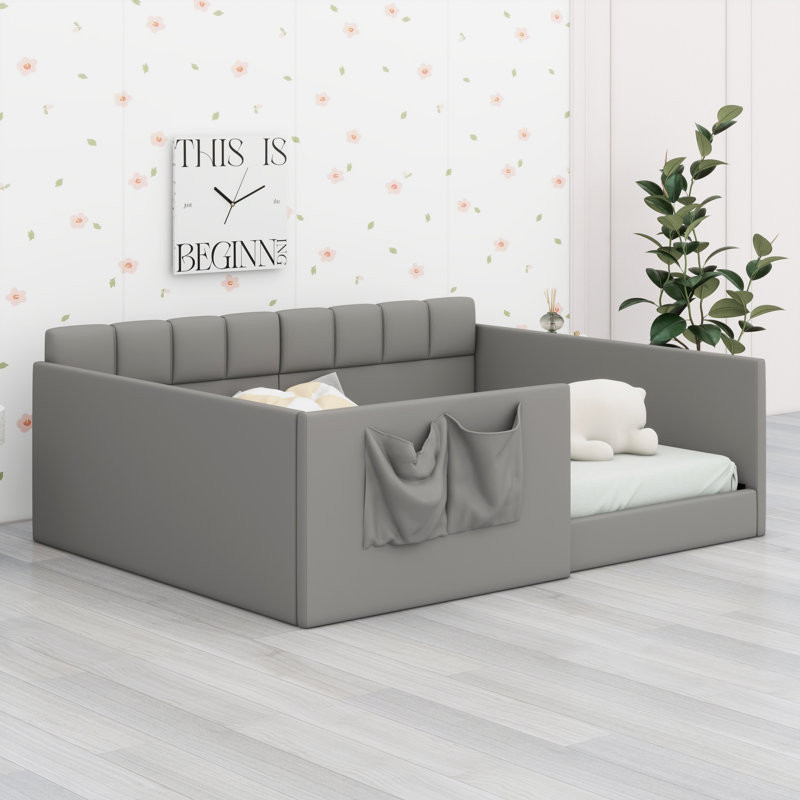 Modern Upholstered Daybed High Side Panels Side Entrance with Built-in Storage Pockets, Gray, Full / Double