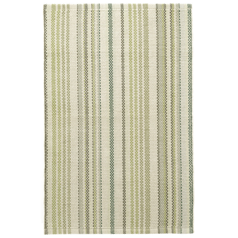 Oslo Stripe Green Handwoven Cotton Rug, Rectangle 7'6" x 9'6"