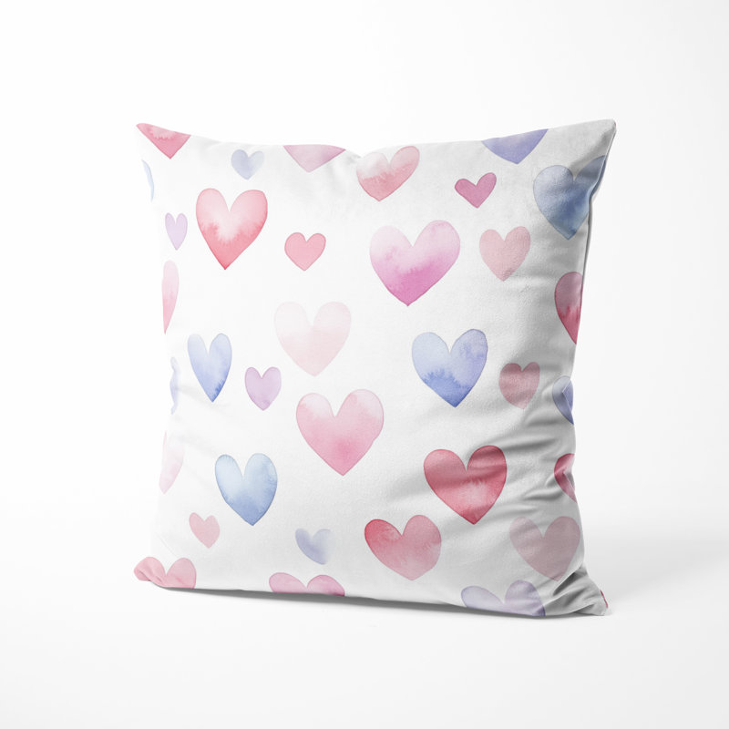 Coussin décoratif French Country - coussin imprimé de petits coeurs roses, H 18 po x l 18 po