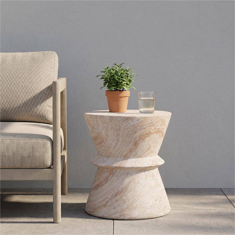 Table d'appoint d'extérieur / d'intérieur en béton léger, finition travertin