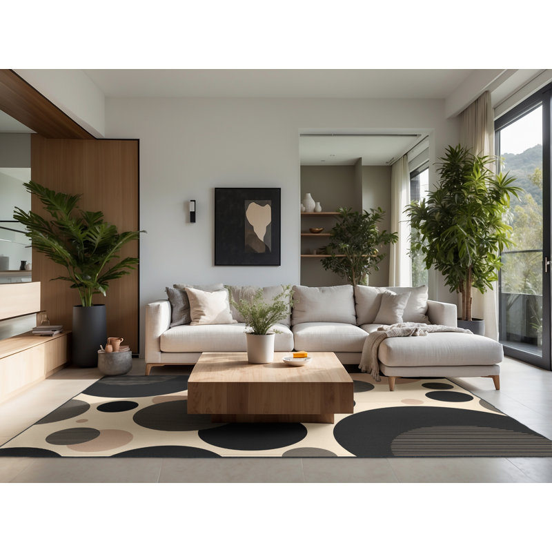 Tapis noir moelleux moelleux et moelleux à motif géométrique moderne, 4 x 2