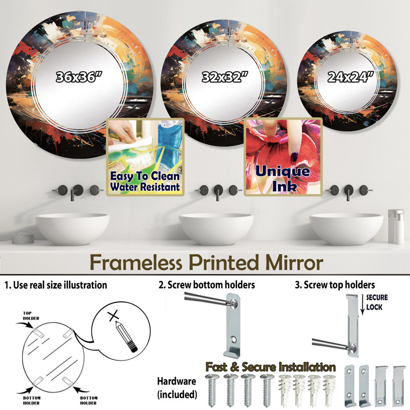 Welbie - Miroir mural moderne rond, 24 po x 24 po