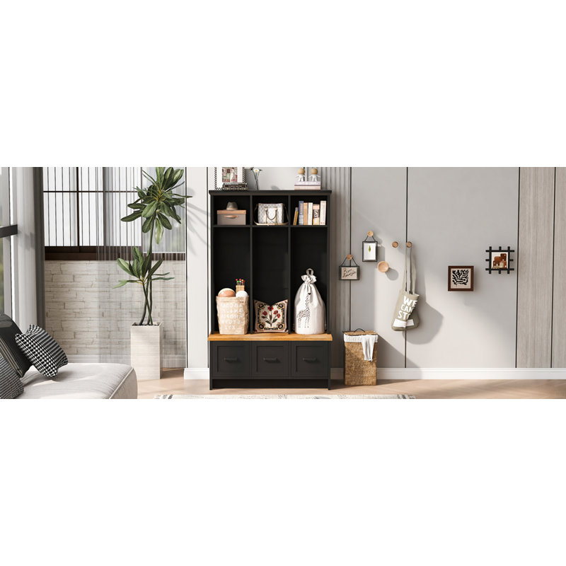 Hall Tree With Entryway Bench, 3 Shelves And Drawers, 40.2'' Wide Hall Tree With Storage Bench, Black
