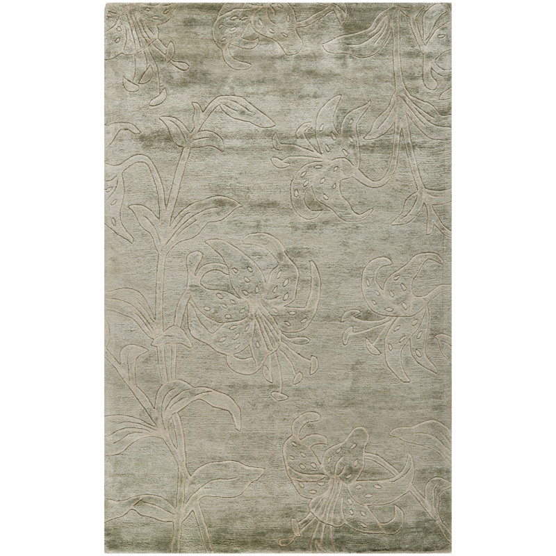 Tapis floral en laine et viscose touffeté à la main Steve, Rectangle de 2 pi x 3 pi