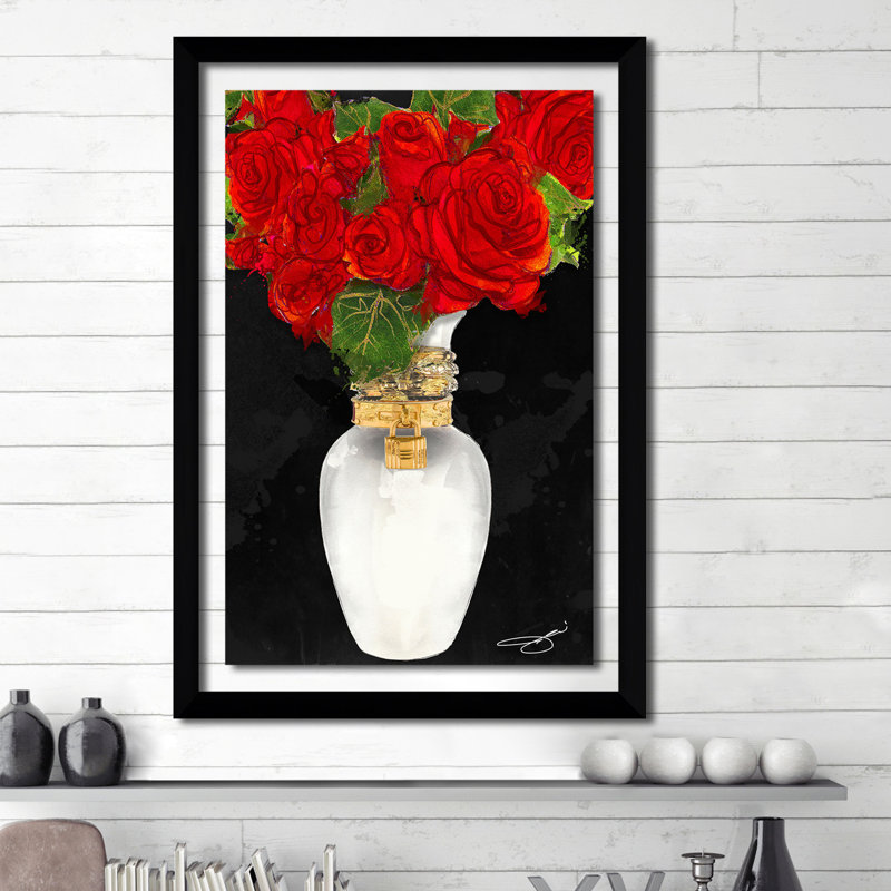«Flowers in Red», reproduction, Cadre noir, H 27,5 po x l 21,5 po x P 0,75 po
