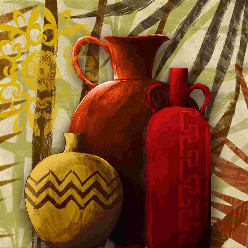 «Yellow Red Pots Bottom» - Impression sur toile tendue, L 12 po x H 12 po