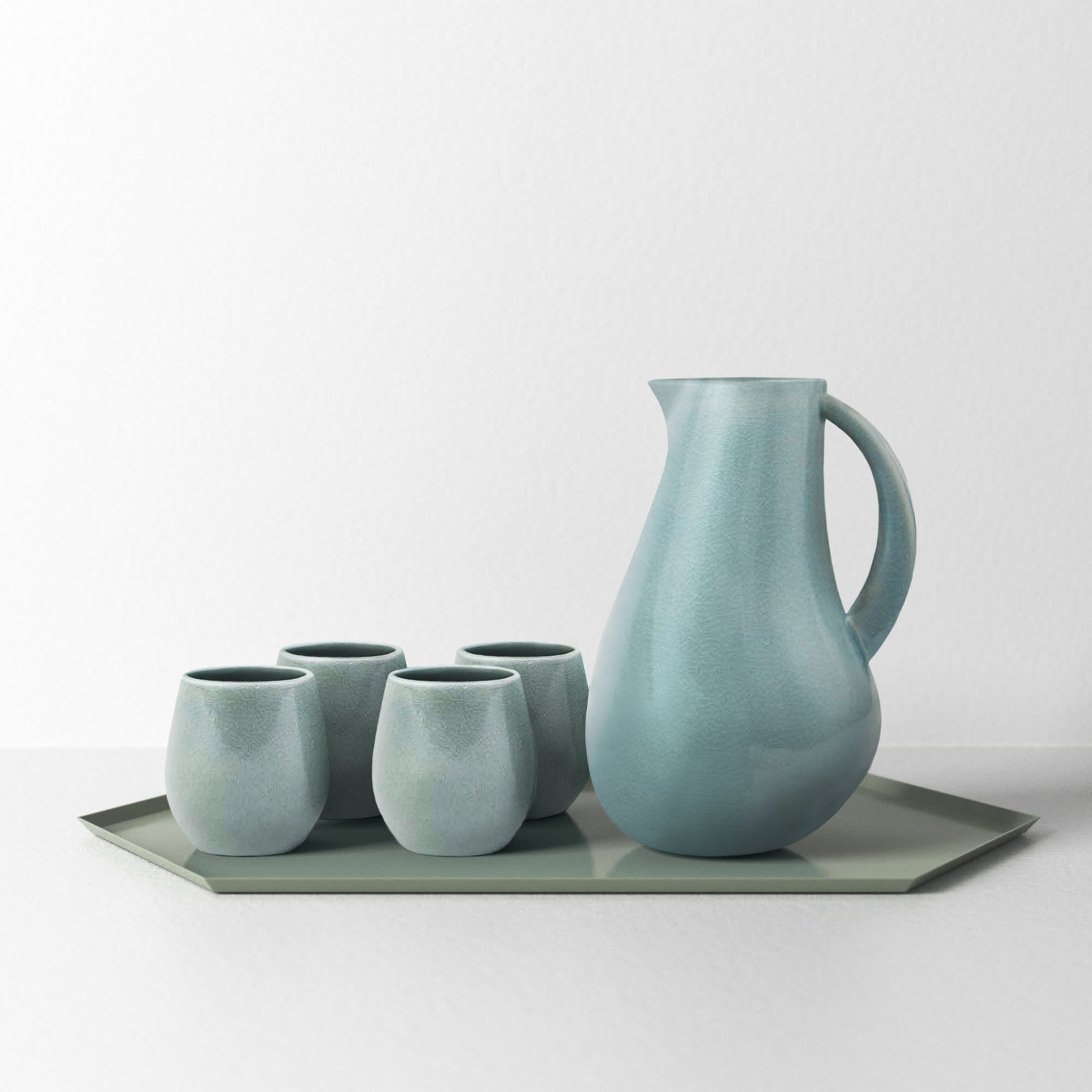 Borgen 5-Piece Goblet and Pitcher Set, Pale Jade