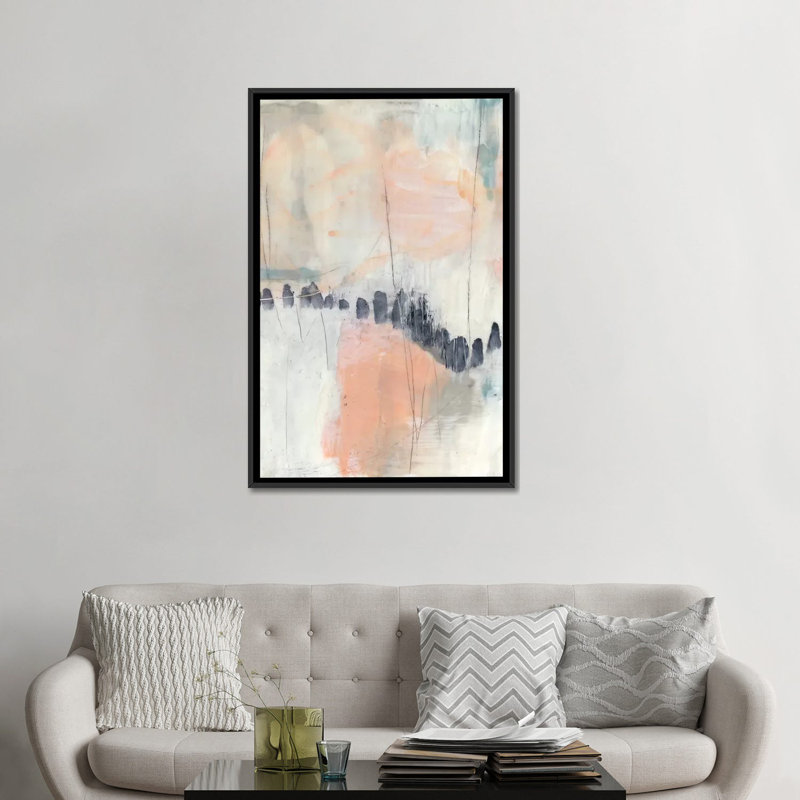 «Blush and Navy I», reproduction sur toile, H 26 po x l 18 po x P 1,5 po, Toile avec cadre noir, Pas de tapis