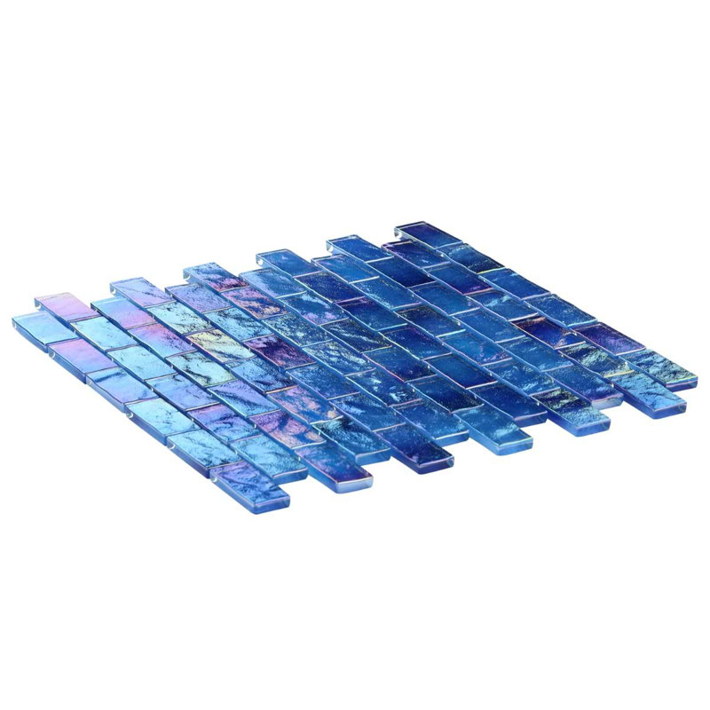 Splash 1X2 Polished Glass Mosaic Tile, Lagoon Blue