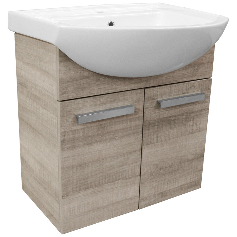 A-Vero 660mm Wall Mounted Vanity Unit, Grey oak