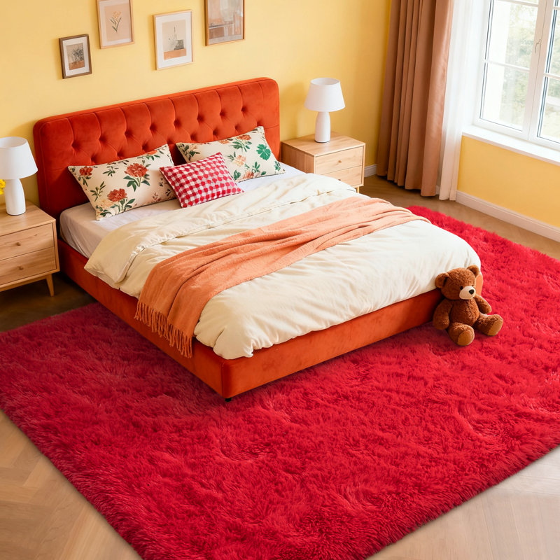 Tapis à poil long rouge 9 po x 12 pi pour salon, Rectangle 9 pi x 12 pi