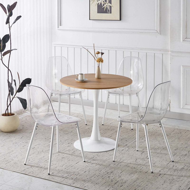Ensemble de salle à manger 5 pièces avec table de pub ronde et 4 chaises en plastique transparent, esthétique moderne et luxueuse pour les bars et les cuisines