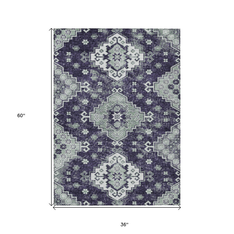 Tapis intérieur lavable à médaillon sauge 3 pi x 5 pi