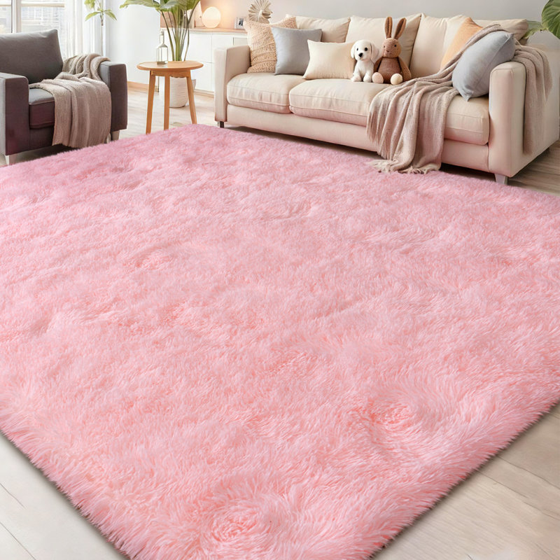 6x9 ft Pink Shag Rugs for Living Room, Non-Slip Area Rugs for Nursery Kids Playroom Dorm Office, Indoor Modern Plush Shag Carpets