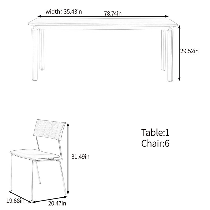 High quality solid wood table set, 29.52"H x 78.74"L x 35.43"W