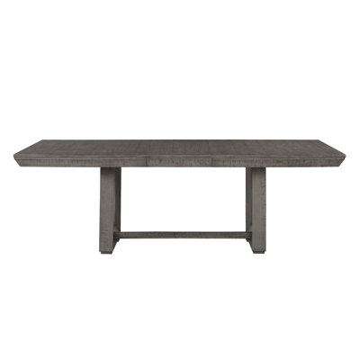 Modern Rustic Gray Finish Dining Table With Extension For 8 - Seat Space Veneer Casual Seating Area