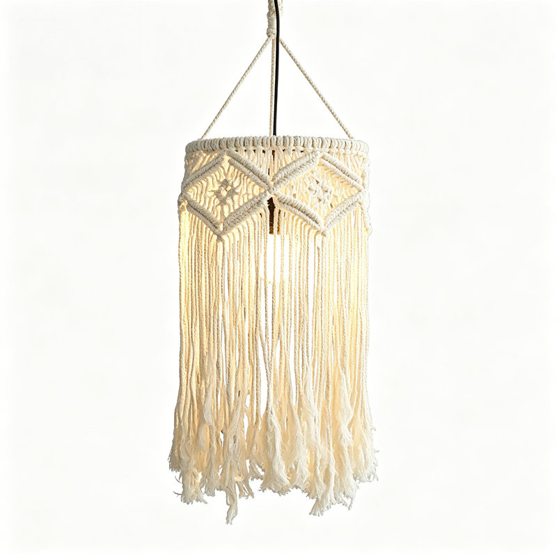 Luminaire suspendu bohémien en macramé de coton tissé à la main avec pampilles à franges, pour le salon de la chambre à coucher