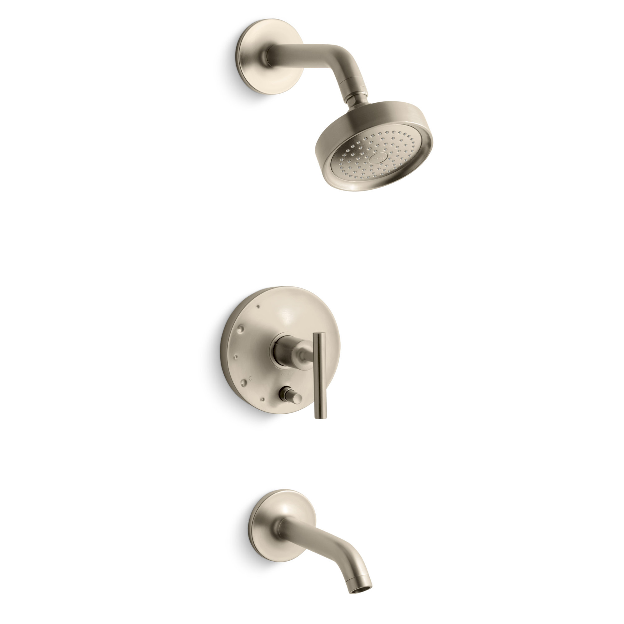 Purist Pressure-Balancing Thermostatic Tub and Shower Faucet, Vibrant Brushed Moderne Brass, Lever Handle, 2.5 GPM