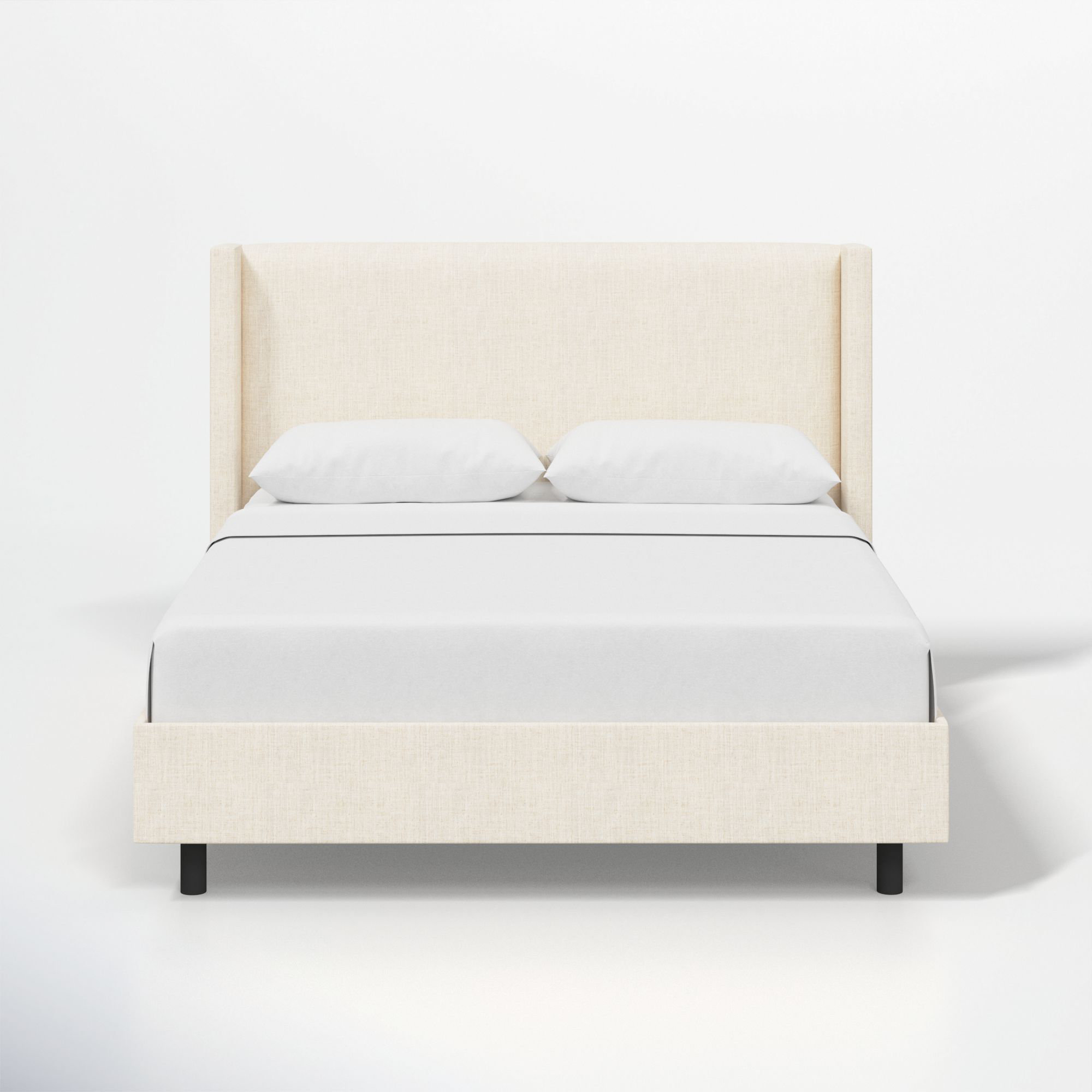 Hanson Upholstered Wingback Platform Bed, Classic Talc Linen, Queen