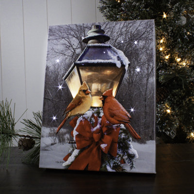 Cardinals in the Snow 8x6 Mini Lighted Easel Back Canvas
