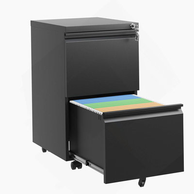Fully Assembled 2 Drawer Metal Mobile File Cabinet With Lock, Ideal For Hanging Legal/Letter/A4 Size Files, Offering Mobility And Organization