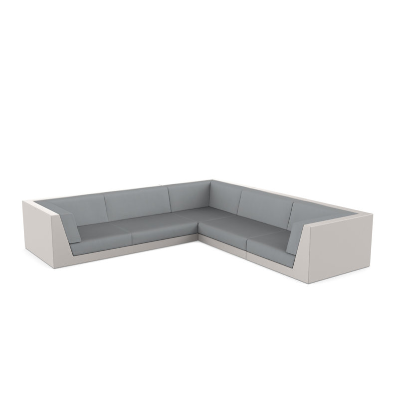 Pixel 119.25" Wide Outdoor U-Shaped Patio Sectional with Cushions, Ecru, Nautical Taupe