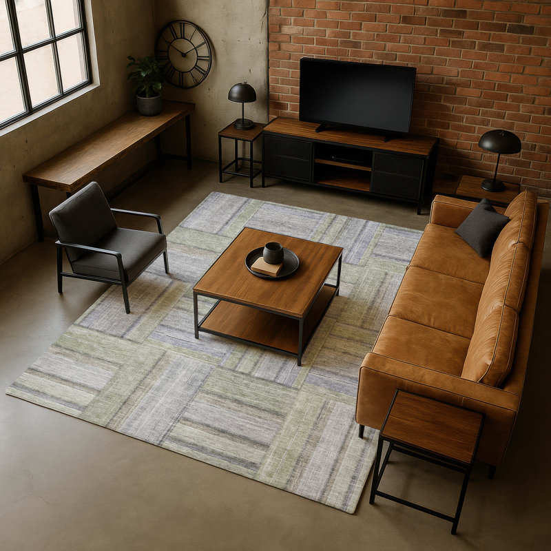 Premium Machine Washable Mayfield AMF2285 Geometric Rug, 8' x 10', Fern