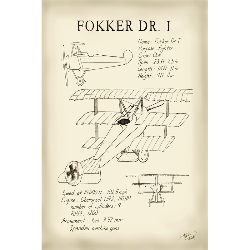 Fokker Dreidecker by Tara Friel - Wrapped Canvas Print, 46cm H x 30cm W
