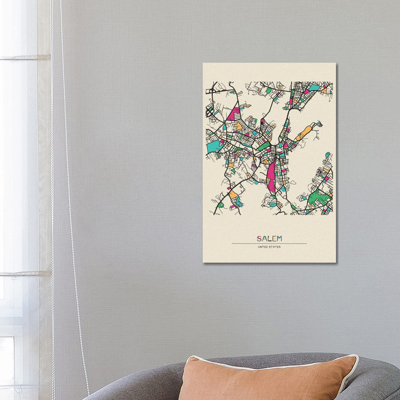 Salem, Massachusetts Map 1 Piece Wrapped Canvas Wall Art, 66.04 cm H x 45.72 cm W x 1.91 cm D