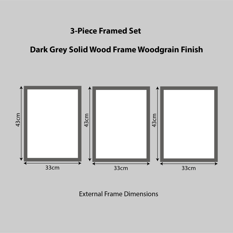 Fractured Moonlight - 3 Piece Single Picture Frame Print Set, 43cm H  x 33cm W , Grey Framed
