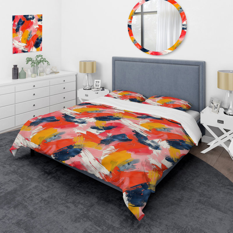 Ensemble de housse de couette moderne orange brossé noir, Housse de couette simple et deux taies décorative
