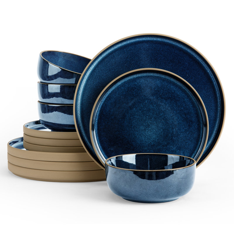 Stoneware Dinnerware Set 12 Piece - Service for 4, Midnight Blue
